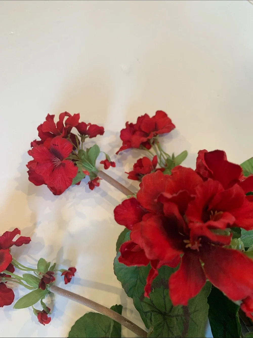 Red Geranium Artificial Flowers On Bendable Wire Floral Stem